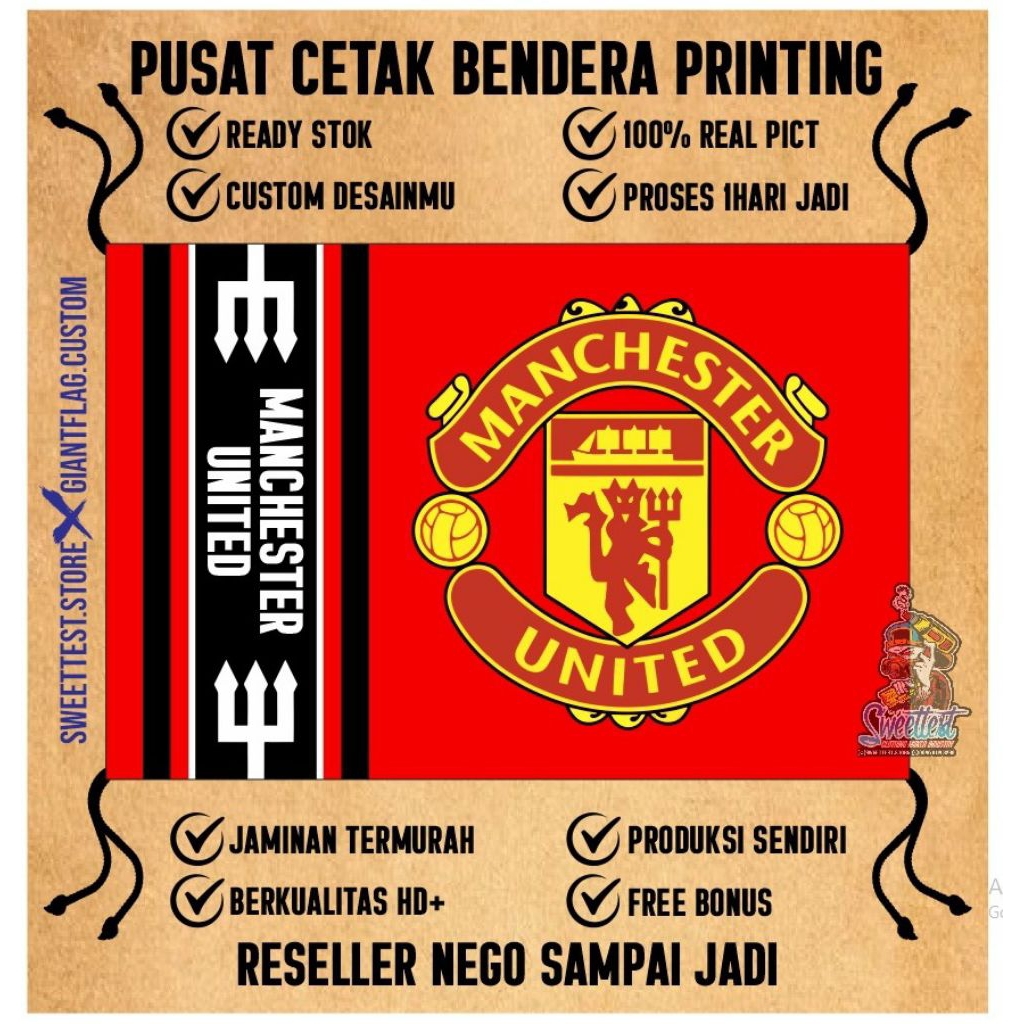 BENDERA 200x300cm, FREE FLAG, STICKER, KUPON BERHADIAH, DESAIN TERBARU, BENDERA PRINTING MANCHESTER 