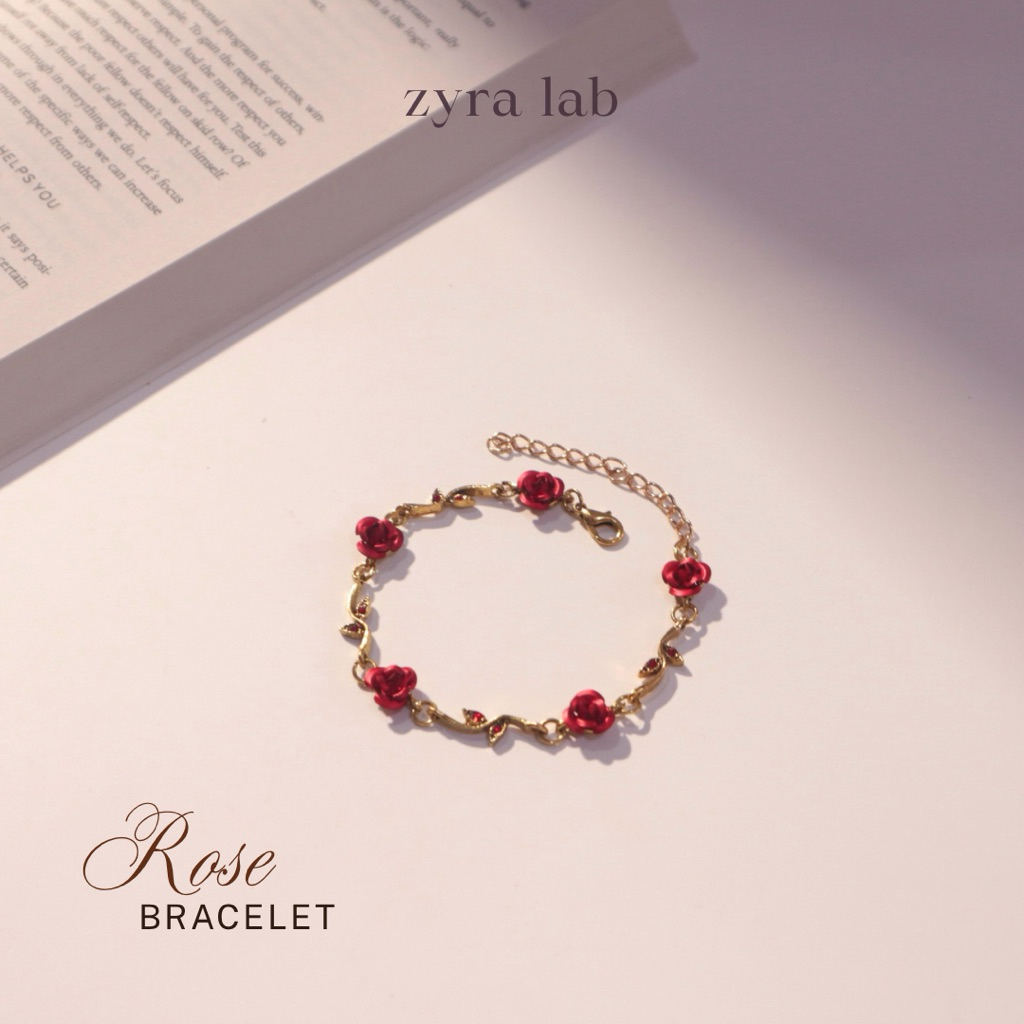 zyra - gelang mawar merah copper lapis emas gelang mawar - rose bracelet