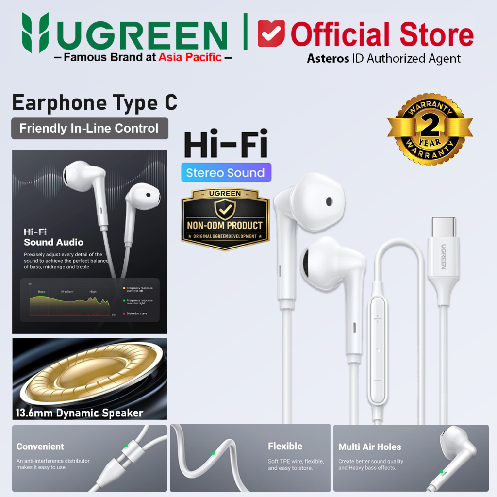UGREEN Headset Handsfree Earphone Samsung Google  iPad iPhone 15 16 17 Series Type C Audio Call
