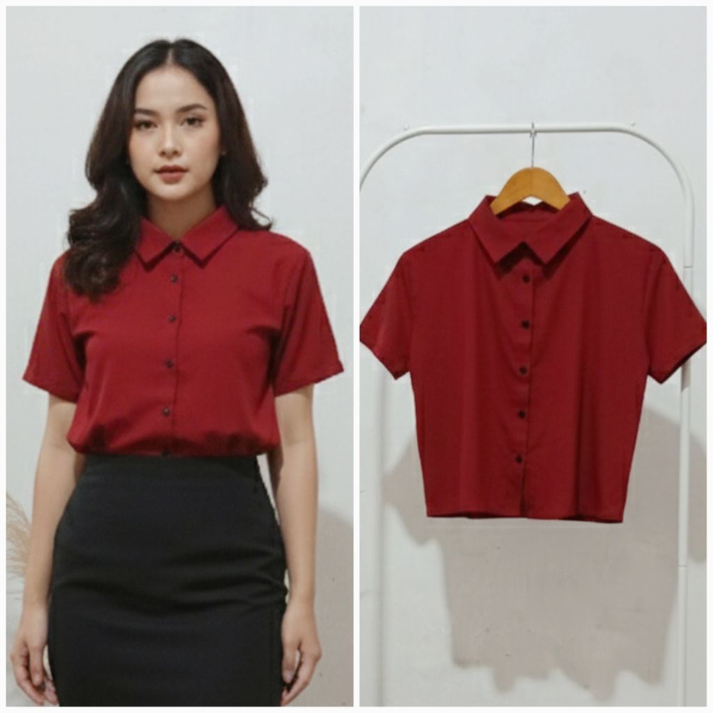 KEMEJA WANITA MERAH MAROON CROP