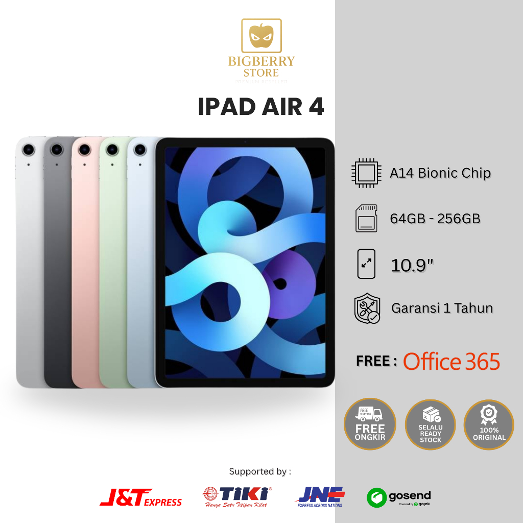 RESMI Apple iPad Air 4 2020 256GB 10.9" Wifi Cellular  Blue Silver Green Rose Gold Pink | INTER