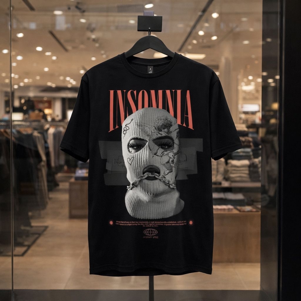 T-Shirt Distro Pria Wanita Insomnia Black Series