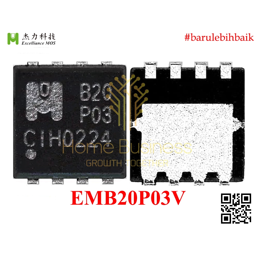 IC Mosfet EMB20P03V B20P03 B20 P03 EMB20P03 EMB20 P-Channel PChannel P-Ch Pch -30V 18A B20P03 Origin