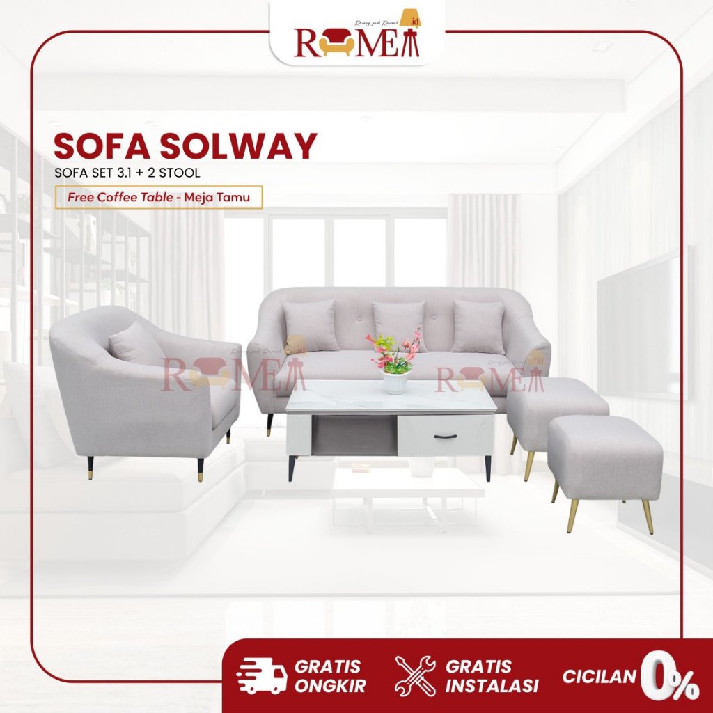 Rumea - Sofa Solway Set 2+1+2 Puff Minimalis Modern – Bahan Kain Maverick Premium, Dudukan Empuk & S