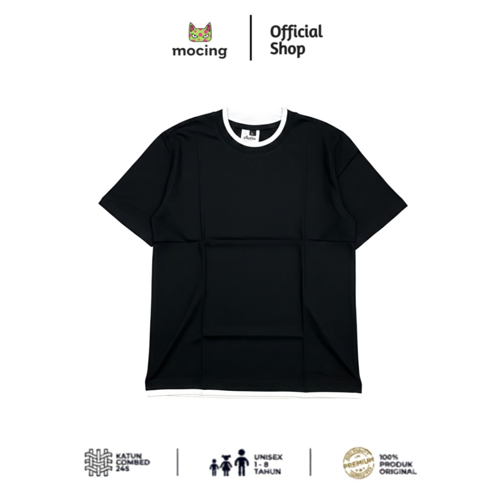 Kaos Anak Hitam Polos Premium Ringer Tee Katun Combed 30s Adem & Nyaman 1-9 Tahun
