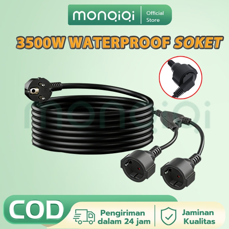3500W Stop Kontak Outdoor Safety Waterproof Soket 2 Lubang kabel 1.5 Meter Colokan Listrik Anti Air 