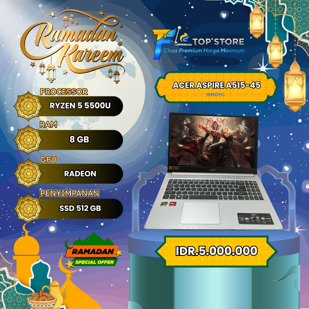 LAPTOP ACER ASPIRE A515-45 AMD RYZEN 5 5500U SSD 512/8GB