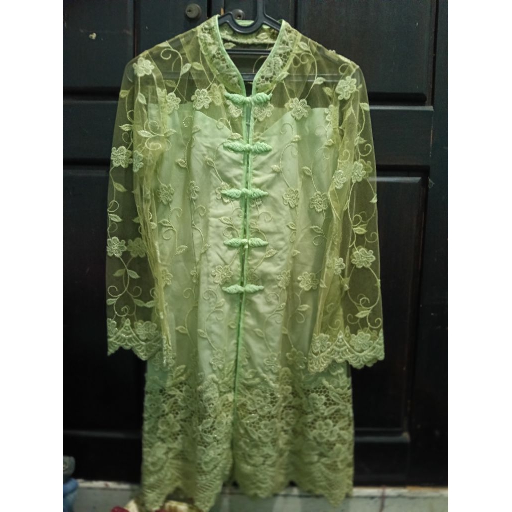 Setelan Kebaya Encim Wanita Brokat Atasan Tile Bordir + Celana Panjang