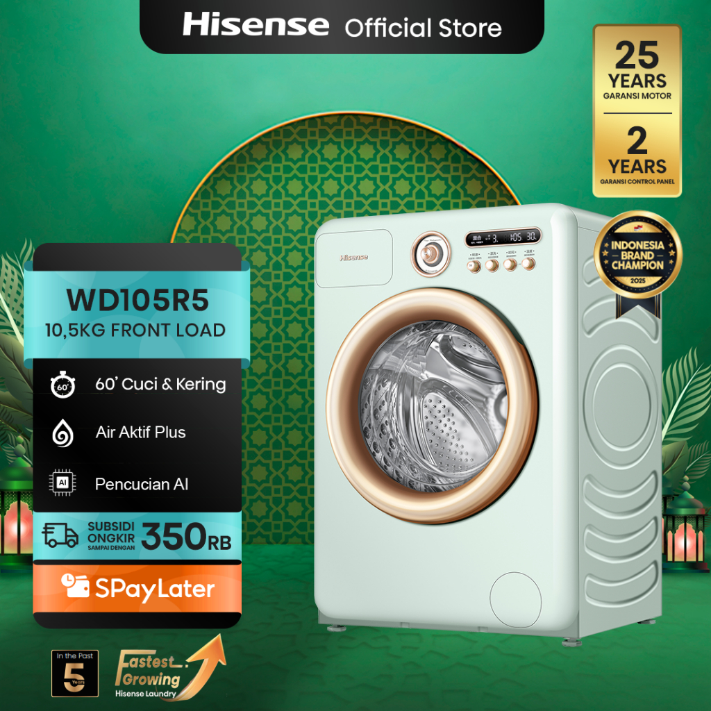 Hisense Mesin Cuci WD105R5 Front Loading Kapasitas 10.5KG 1 Tabung Bukaan Depan Active Water Plus (B