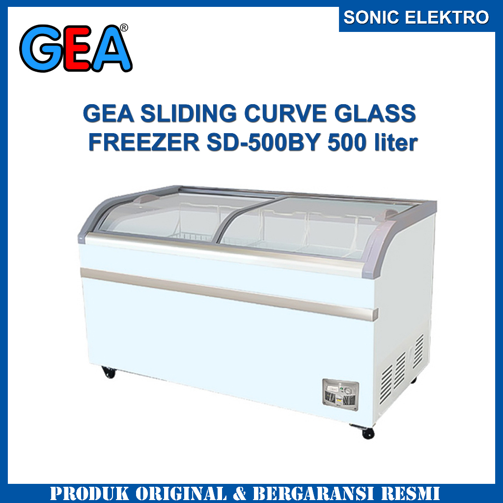 GEA Freezer Kaca Geser SD-500BY 500L Lampu LED Termometer Analog 400W 80kg