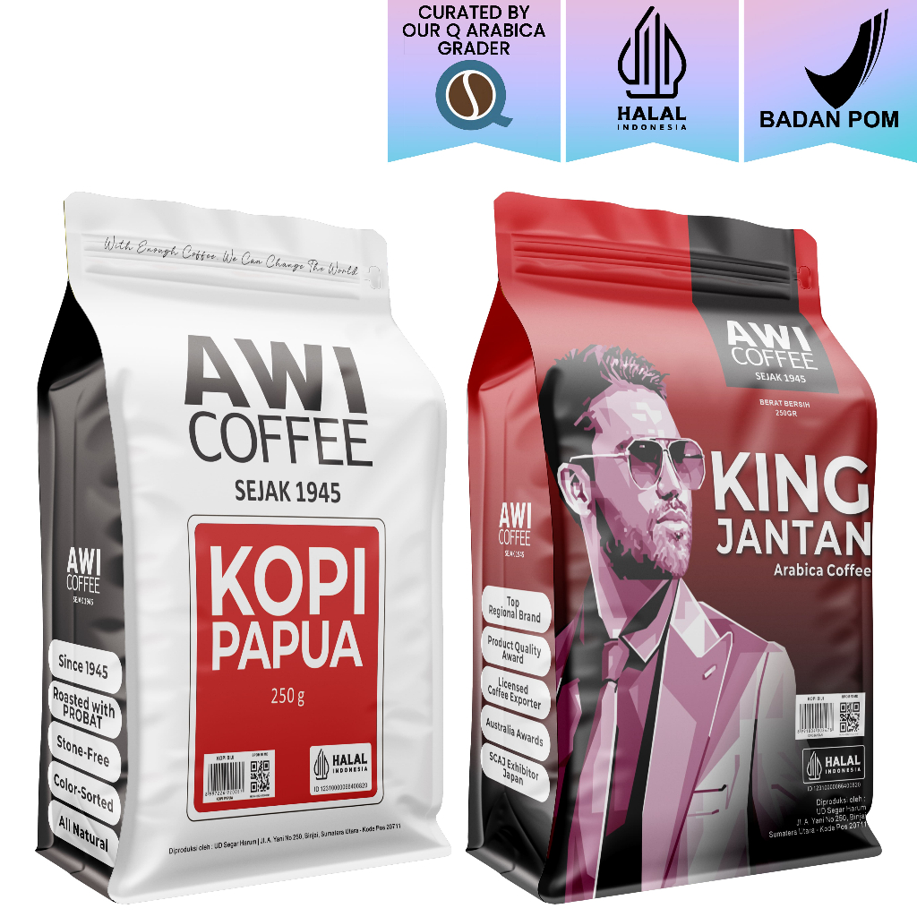 AWI COFFEE | KING JANTAN 250Gr & KOPI PAPUA 250Gr | Arabica coffee