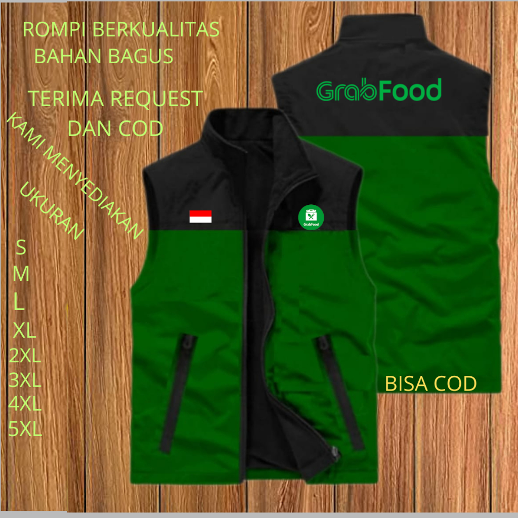 Rompi Outdoor GrabFood Terbaru | Rompi Ojol GrabFood | Rompi GrabFood Driver Original Bisa Request &