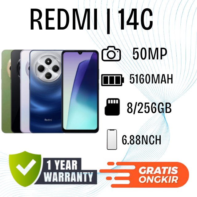 HP XIAOMI REDMI 14C RAM 8+256GB NFC Smartphone Android GARANSI