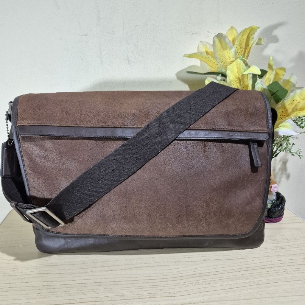 Tas Pria Messenger bag Kulit Asli mix Suede Coach vintage  Preloved