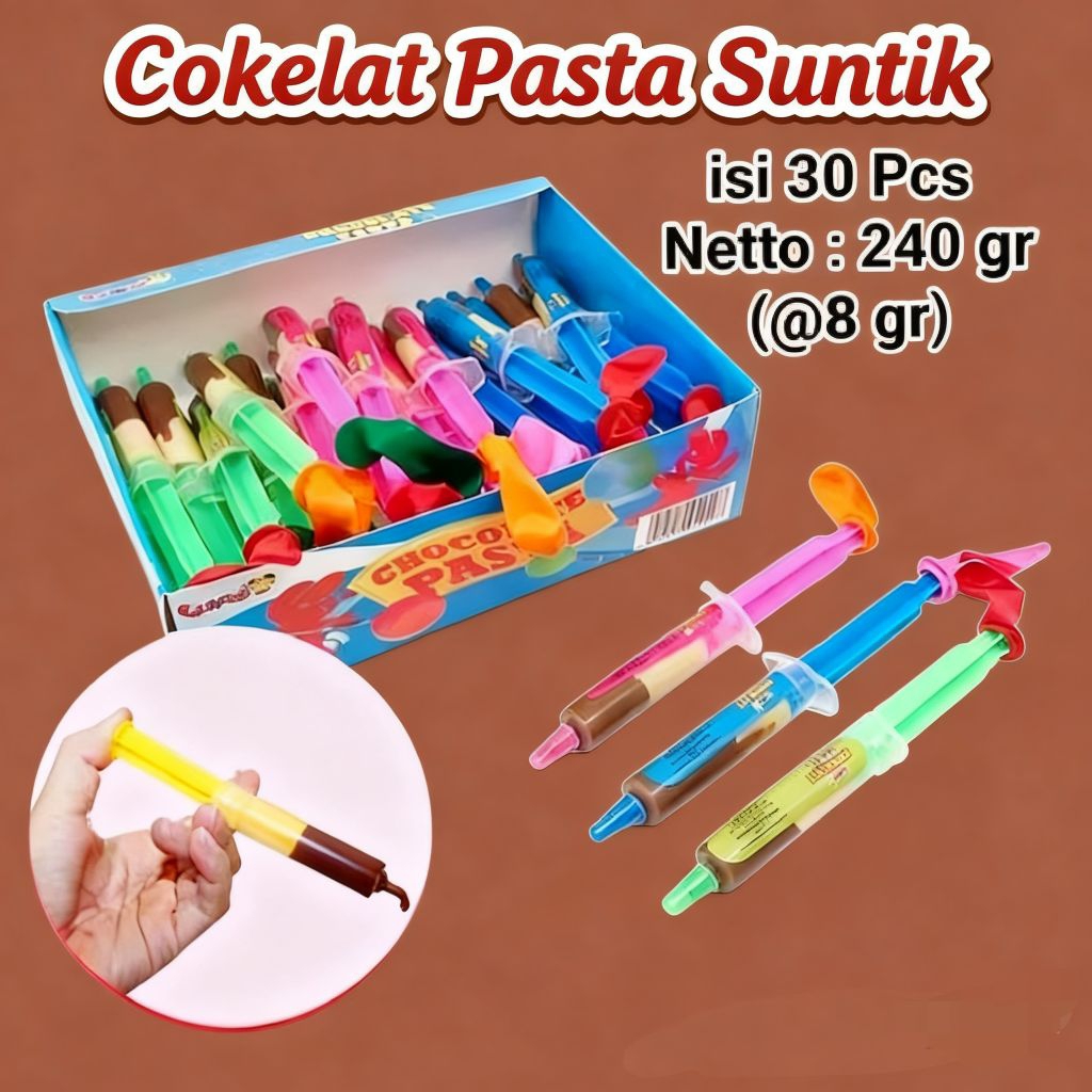 PERMEN Chocolate Pasta Free Suntikan + balon 30 pcsMakanan viral jajanan Snack makanan anak laki-lak