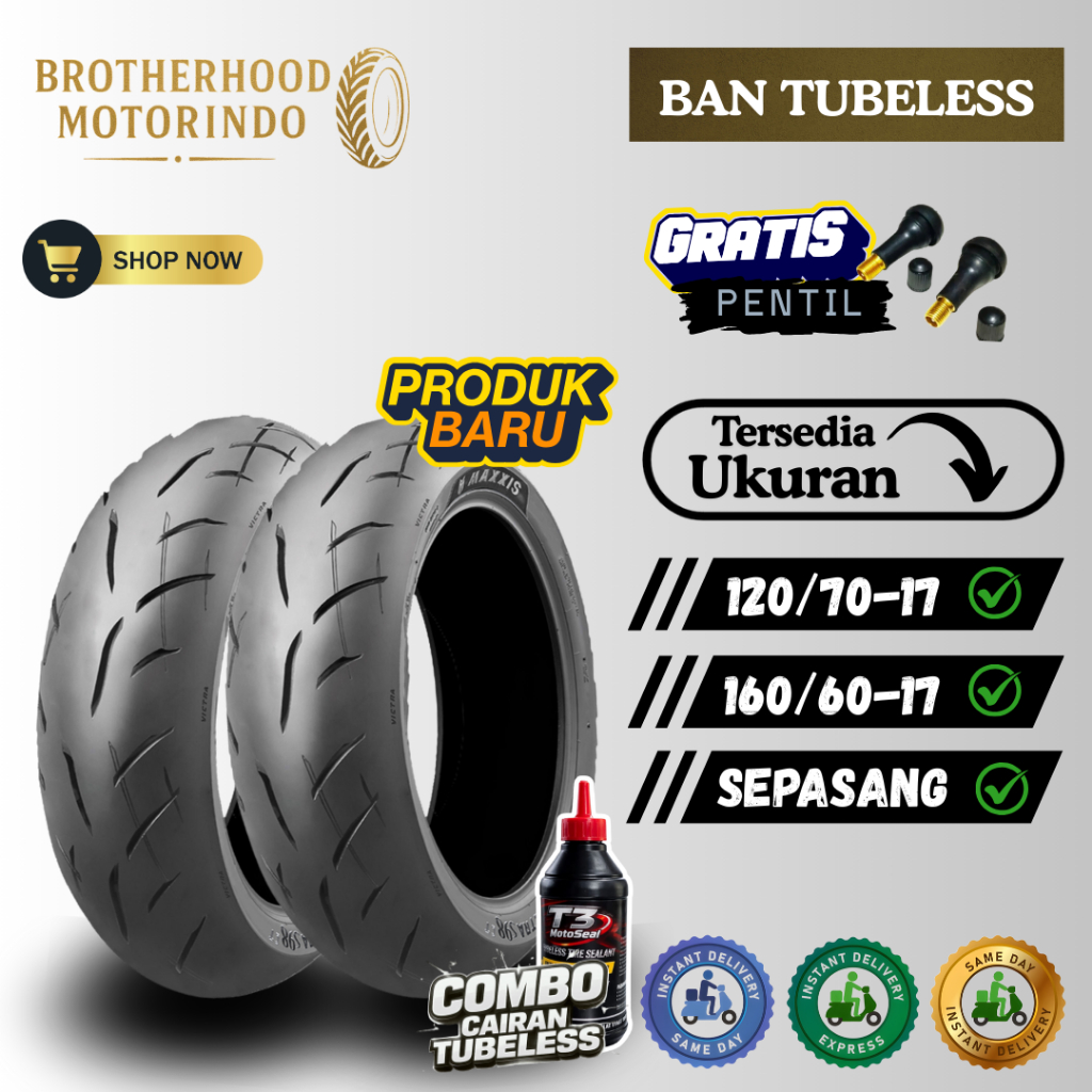 (PAKET SEPASANG) BAN MAXXIS VICTRA CT RING 17 (120/70-17 / 160/60-17) BAN TUBBELES RING 17 / BAN RIN