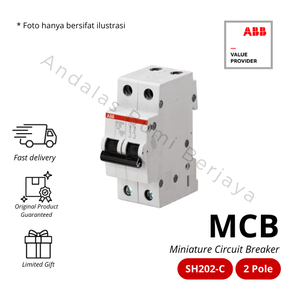 ABB MCB SH202-C50 2Pole 6kA 50A Miniature Circuit Breaker Original 2CDS212001R0504