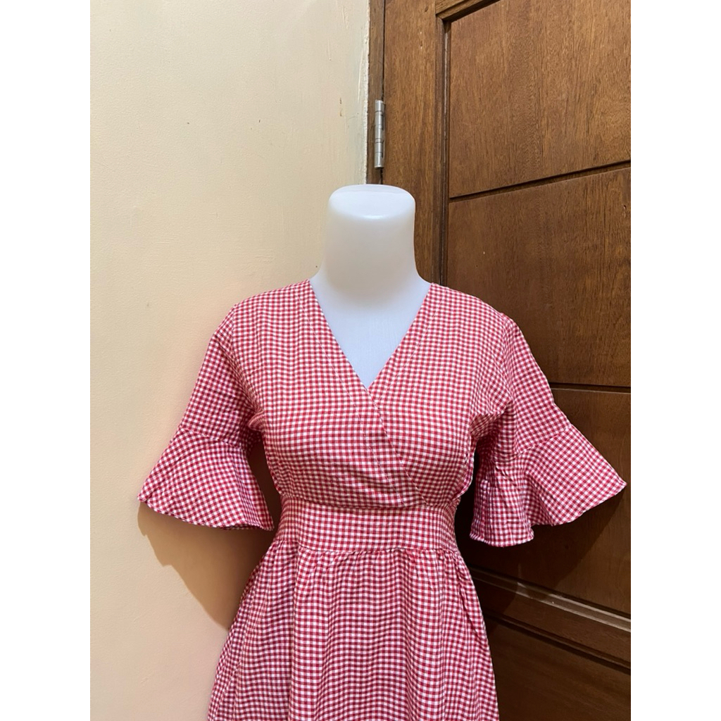 Dress Gingham Merah/ Dress Kotak-kotak Merah
