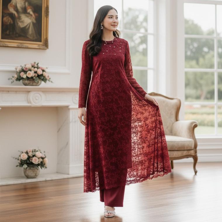 Setelan Maxi Wanita Cord Lace Glitter Mewah Mutiara / Set Brokat Kondangan Premium / Set Celana Pest