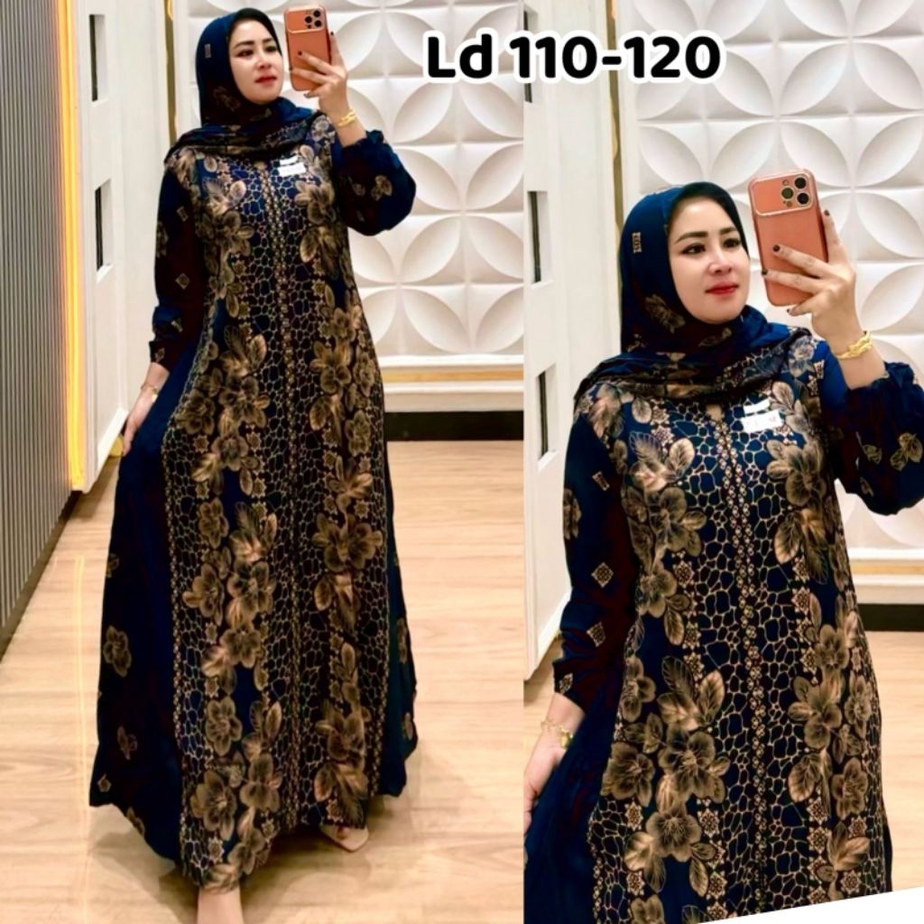 gamis dress storjoan set hijab motif batik bahan rayon tuwil