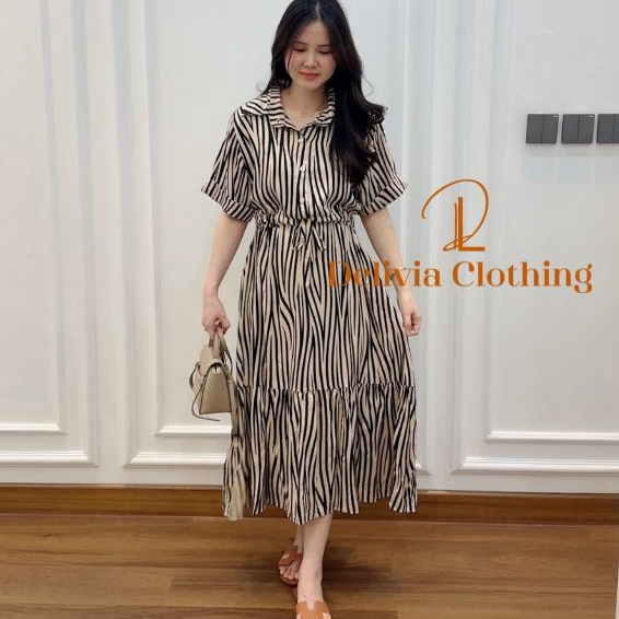 Delivia - Midi Dress zebra  Rayon armoure  Premium 5110-11/12Casual midi dress terbaru Wanita Katun 