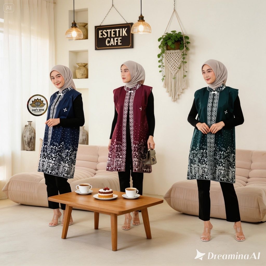 Loung Outer Batik Atasan WanitA Modern Loung Cardi Batik Outer Panjang Tanpa Lengan