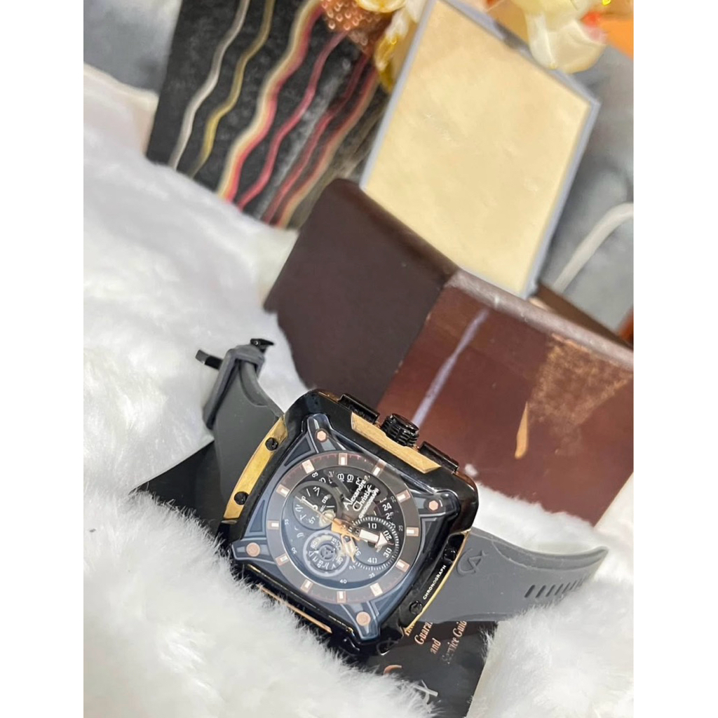 Dijual Jam Tangan Mewah Alexandre Christie, AC 3039 MC Hitam Rosegold Rubber