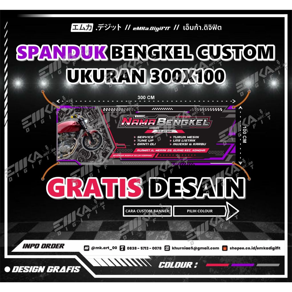 Spanduk Bengkel Motor Concept Racing, Spanduk Banner bengkel Motor Keren Custom