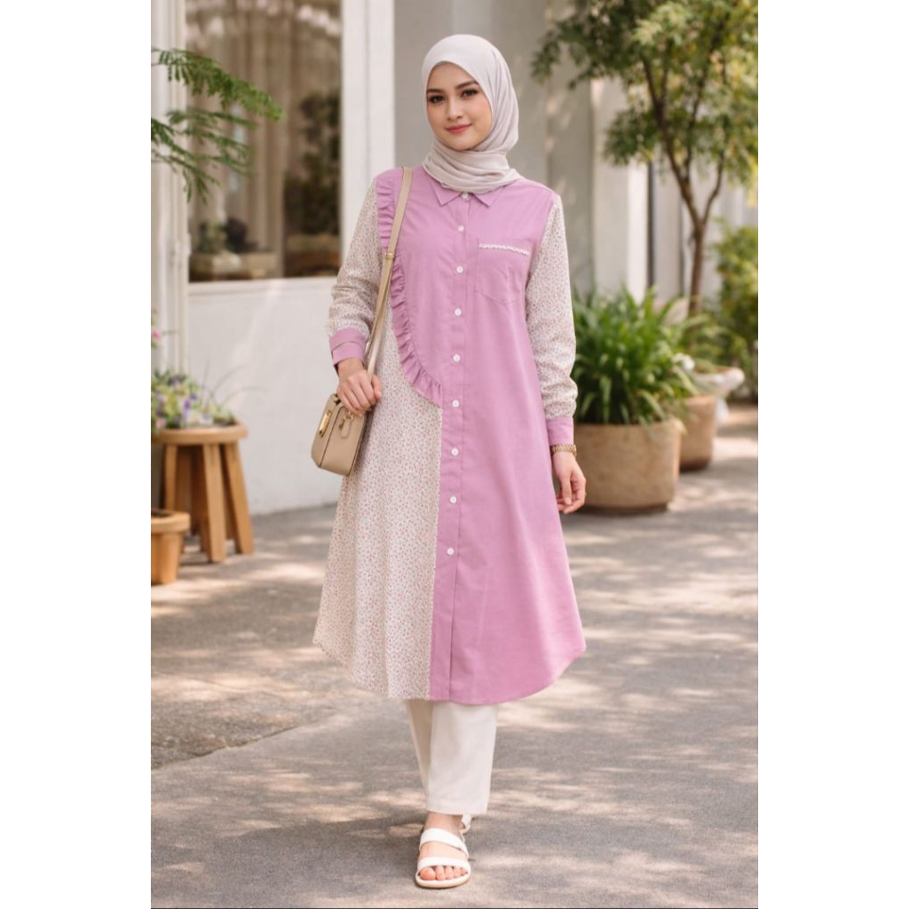 Long Tunik Kombinasi/Atasan Wanita Kombinasi