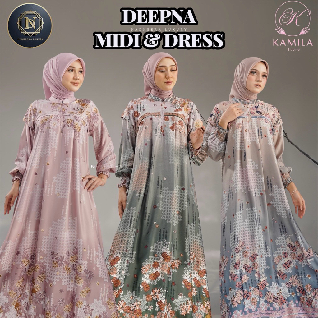 Deepna Midi Dress by Nadheera Luxury Midi Dress Nadheera Luxury Silk Roberia Premium Gamis Nadheera 