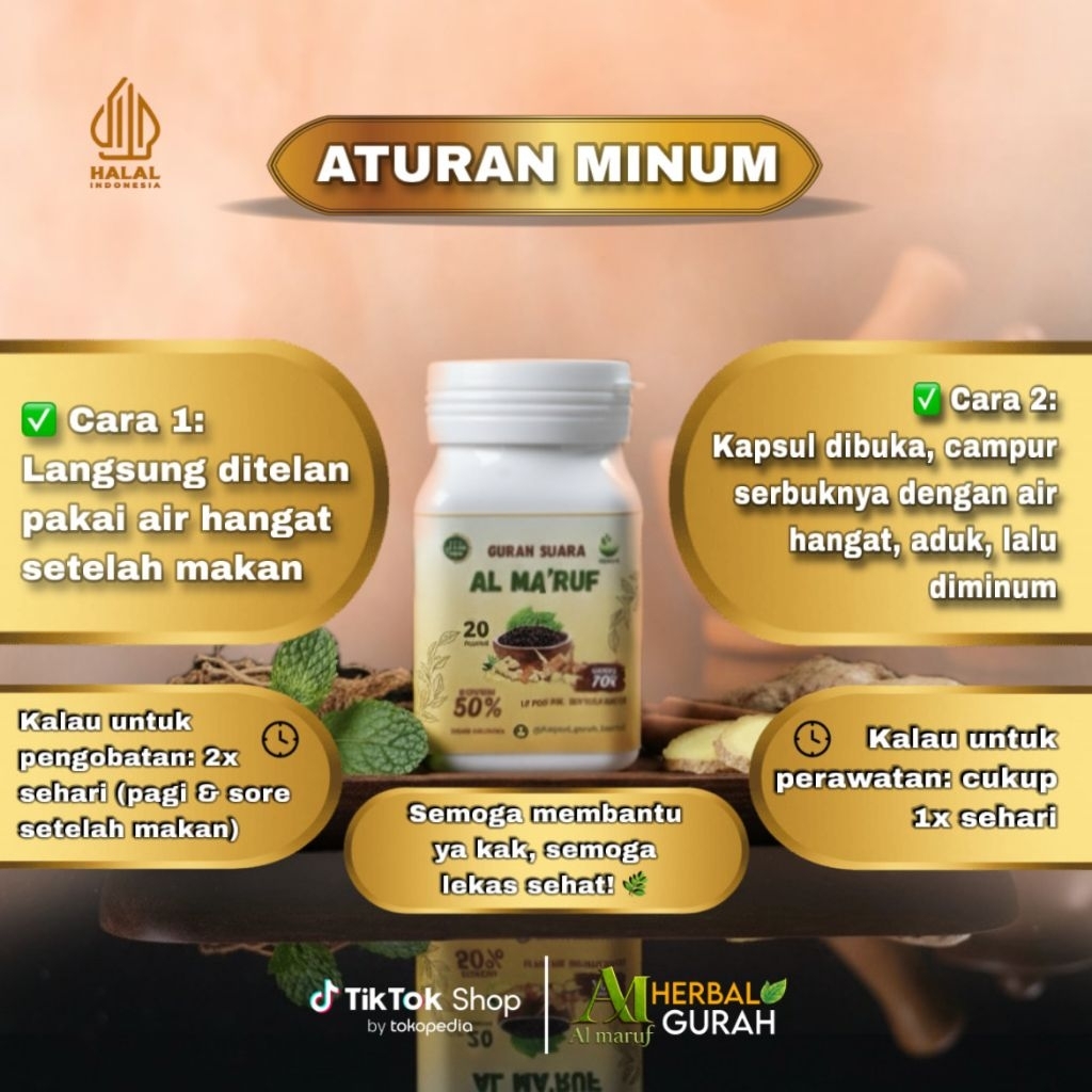 TERBARU KAPSUL GURAH HERBAL AL MA'RUF MENJERNIHKAN SUARA COCOK BUAT VOKALIS DAN QORI