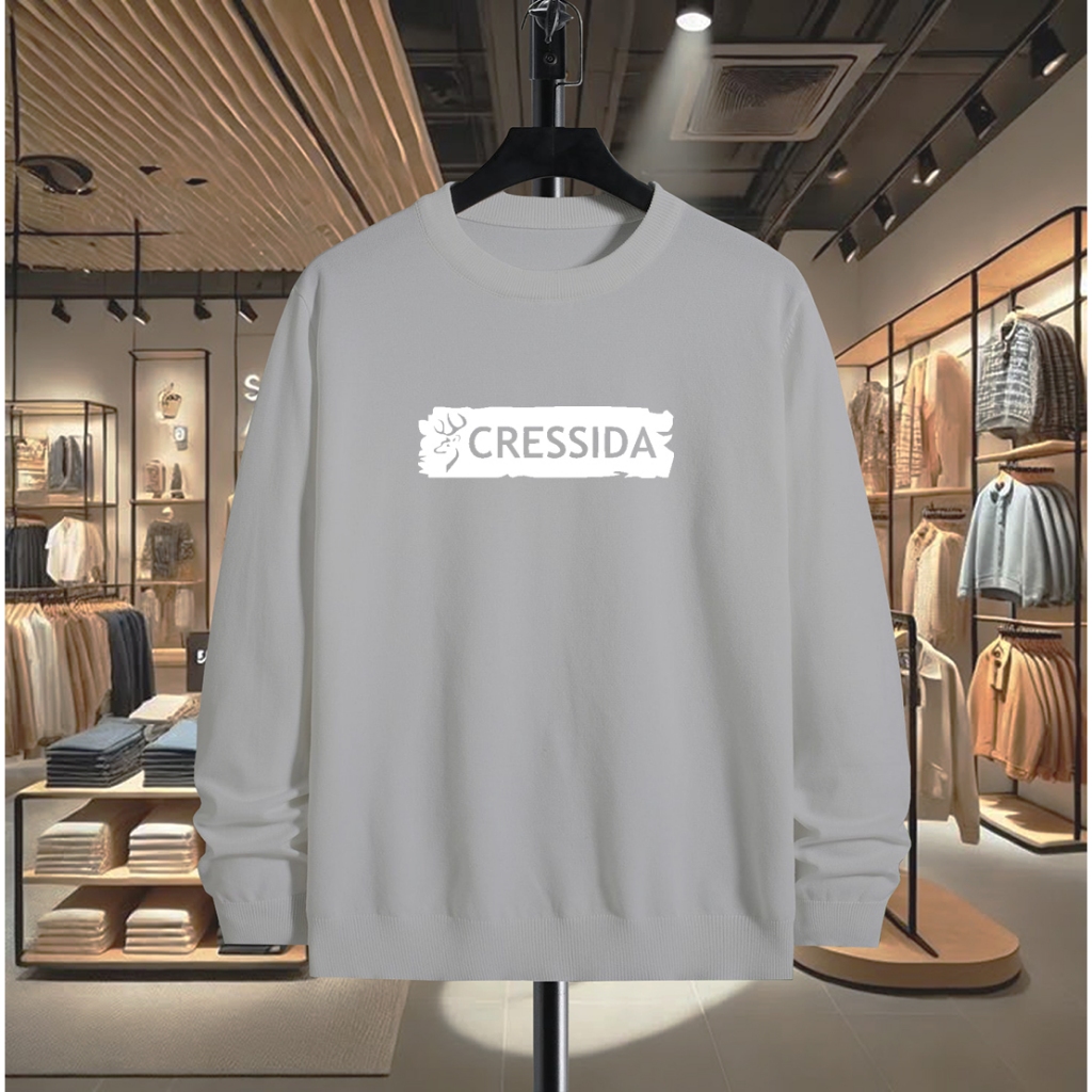 THE LIMITED DISTRO Crewneck Sweater Cressida frame putih pria wanita bahan Katun Bahan Tebal Dan Lem