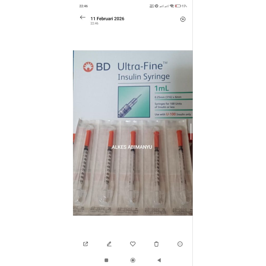 SPUIT INSULIN 1 CC BD_ SYRING INSULIN BD 1CC (31G )