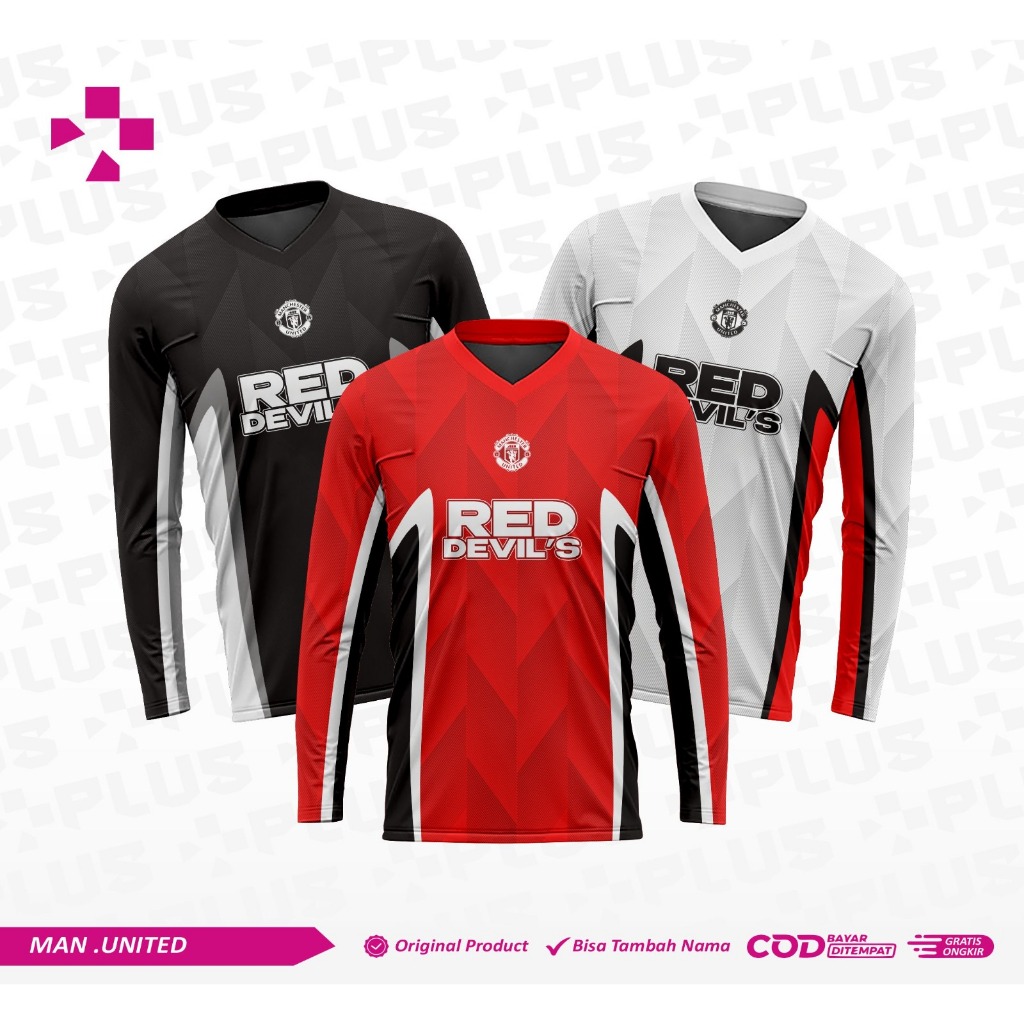Plus_Jersey Manchester United Lengan Panjang 2026 – Baju Bola MU Red Devils Home Away & Black Bisa C