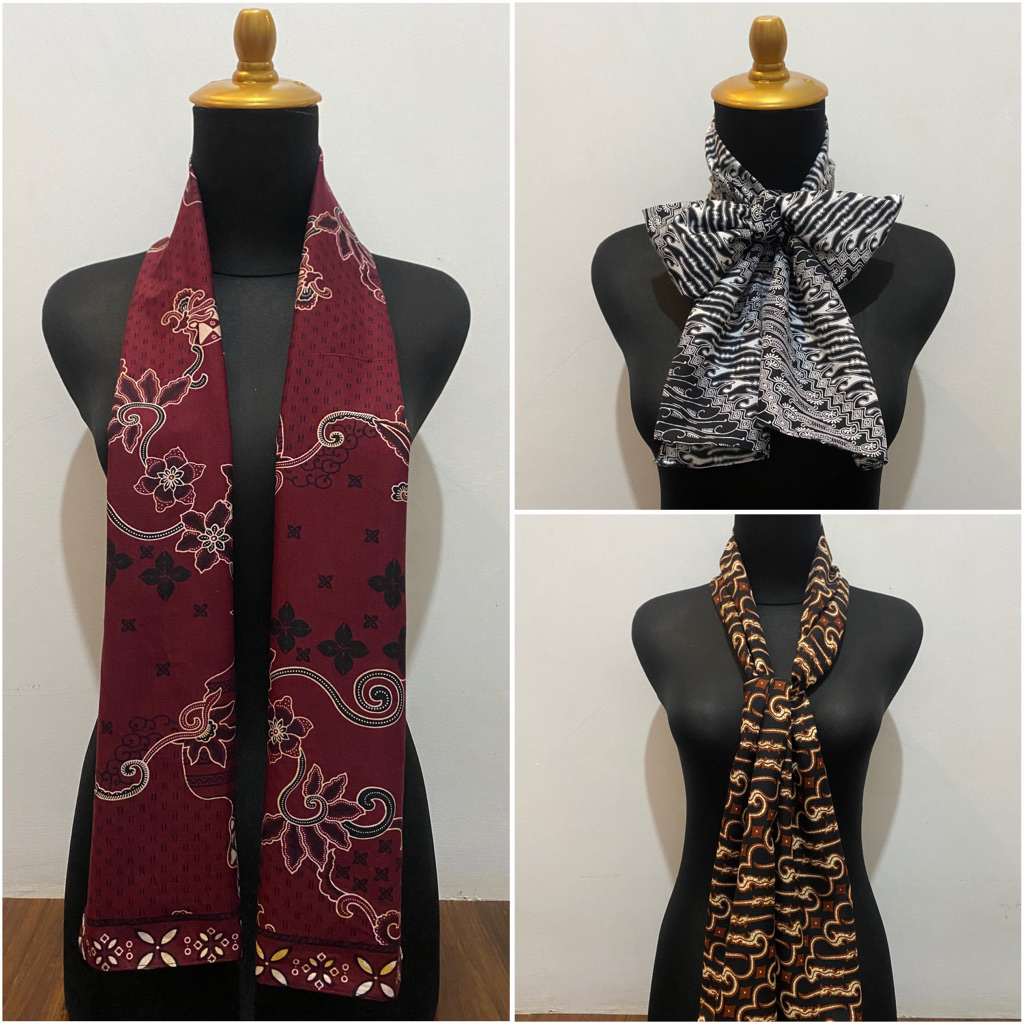 SYAL MOTIF AKSESORIS LEHER SCARF BATIK ETNIK WANITA PEREMPUAN NUSANTARA CUKIN DASI MINI AIRPORT PRAM