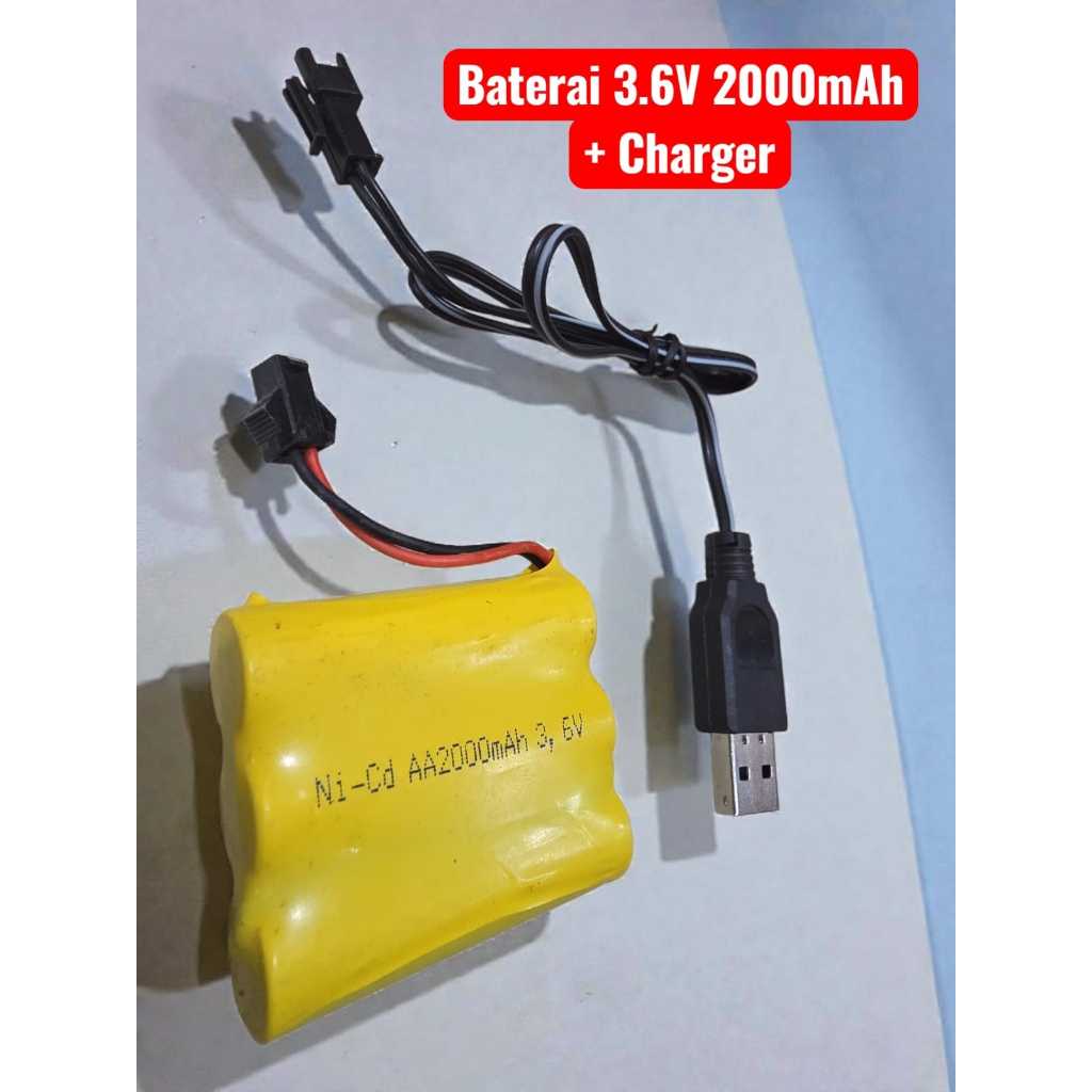 BEST QUALITY Tahan Lama Batre Baterai Mobil RC 3.6 Volt 2000mAh + Charger Batre Cadangan Isi 3 Bater
