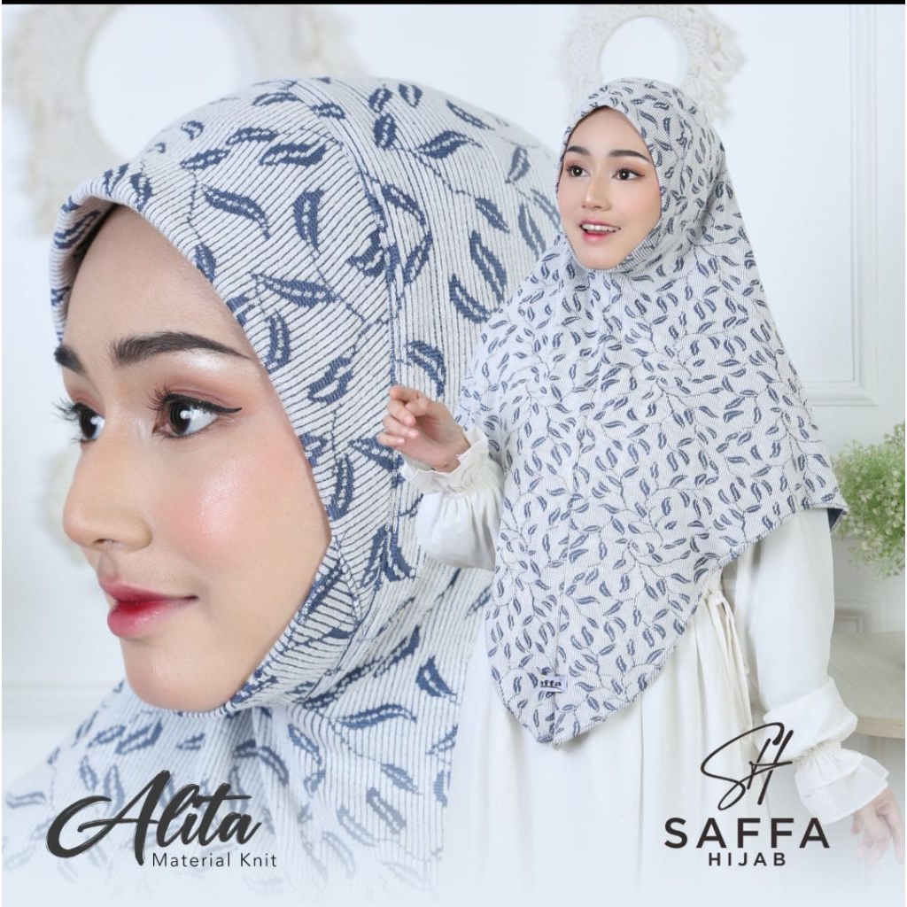 JILBAB INSTAN ALITA MOTIF DAUN ORIGINAL SAFFA HIJAB MATT KNIT GOOD QUALITY