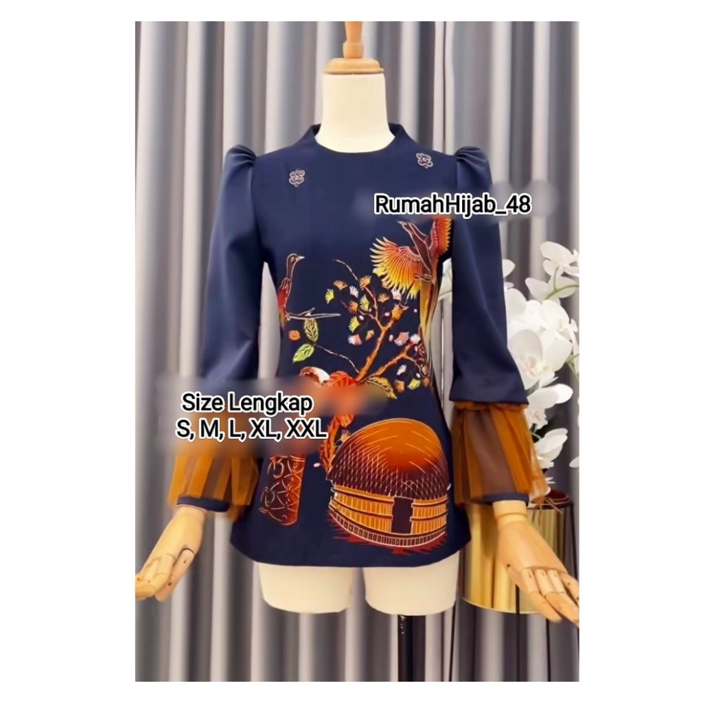 Blus Batik Papua Motif cendrawasih Warna Navy