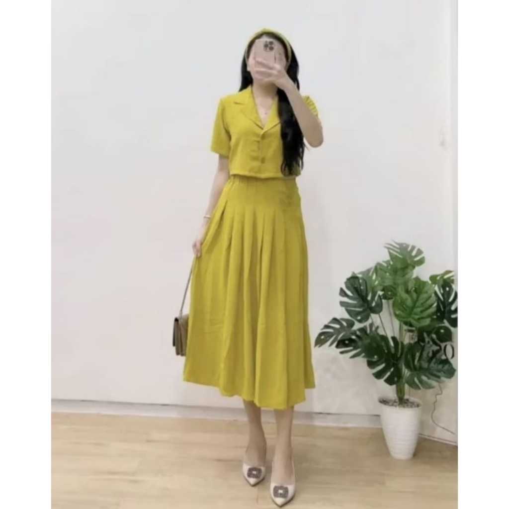 Setelan Crinkle Kemeja Crop Rok Wanita Jumbo Bahan Premium Multiwarna L XL XXL