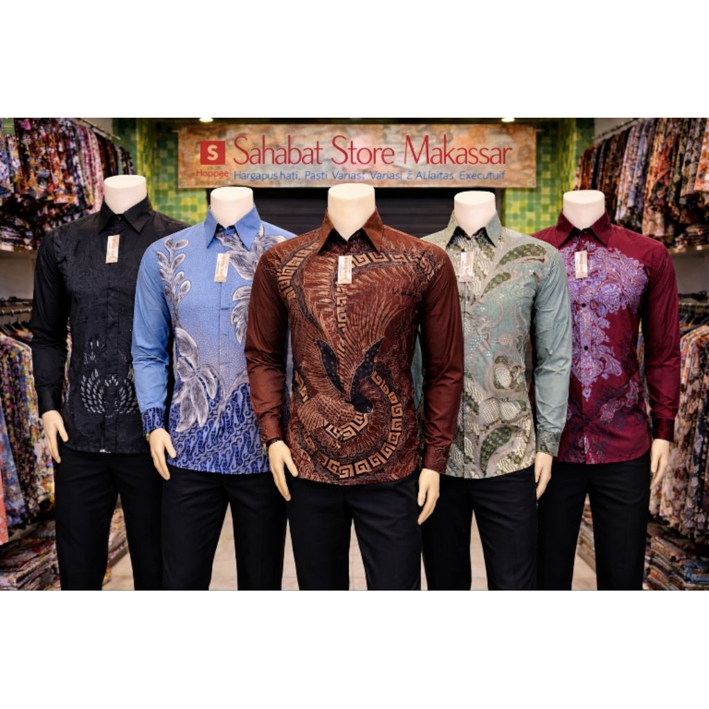 Kemeja Batik Pria Lengan Panjang keren Ukuran S M L XL XXL