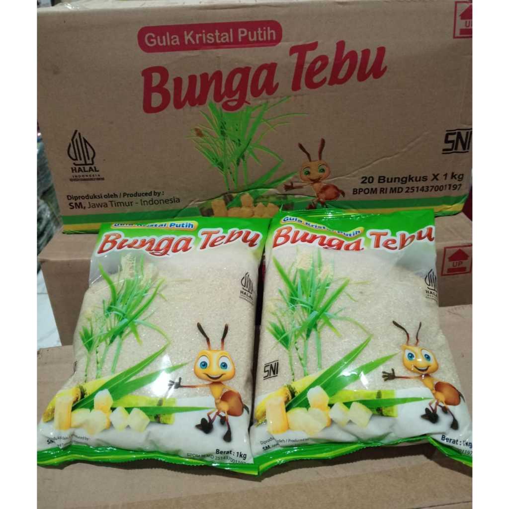 1dus GULA KRISTAL PUTIH BUNGA TEBU KEMASAN 1KG  1 DUS ISI 20KG