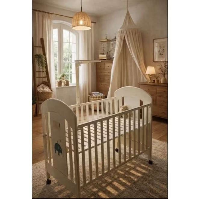 Box Bayi Kayu Little Equi Dandelion White – Adjustable Height, Bekas