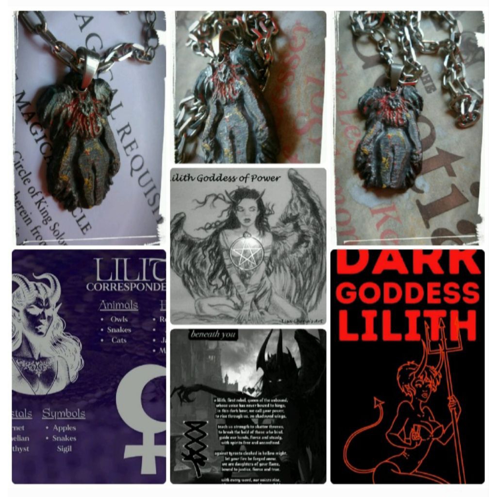 Kalung Liontin Pentakel Batu Akik Gemstone Original Dark Goddess Lilith Choker Vintage Unik Antik Go