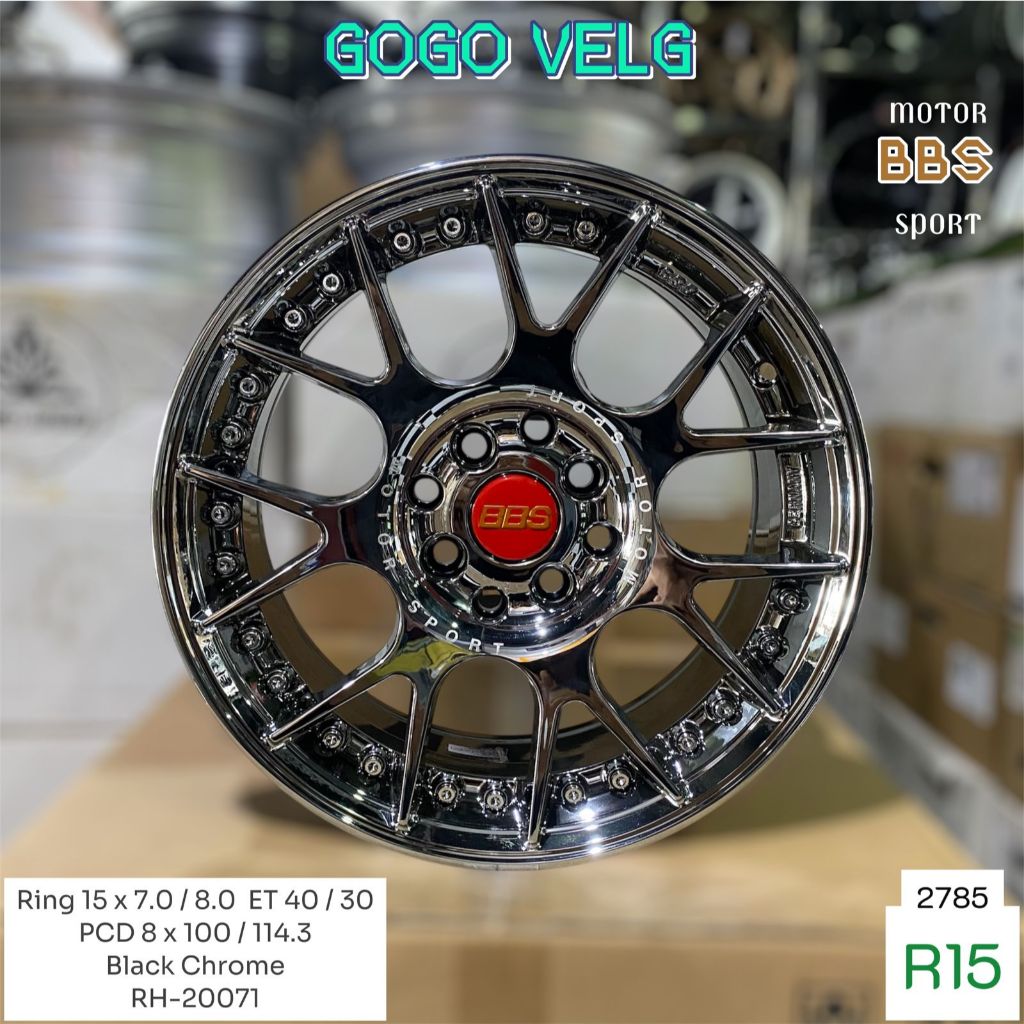 Velg Mobil R15 BBS LM PCD 8X100/114,3 Lebar 7/8 ET 40/30 Black Chrome Brio Avanza Kijang Ring 15