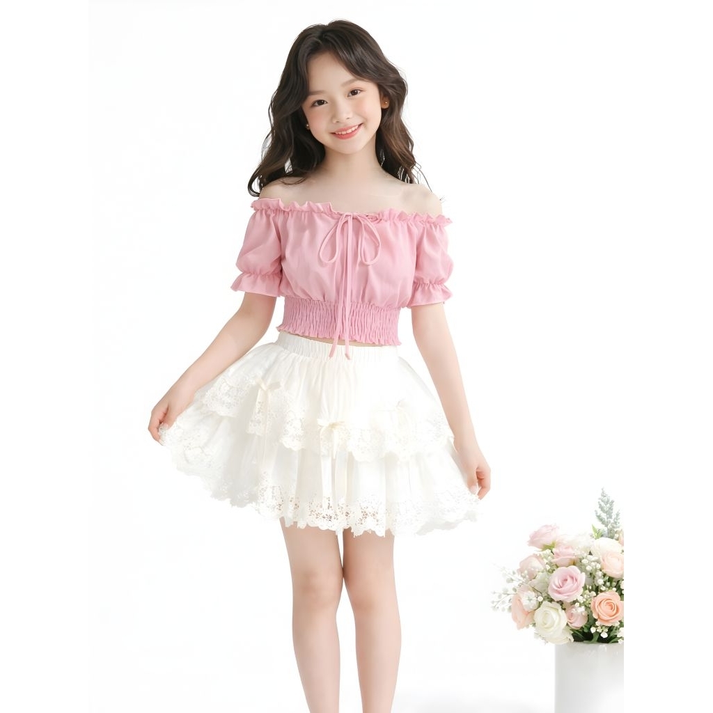 Atasan Saja | Baju Anak Cewek Sabrina Karet Pinggang Model Crop Baju Remaja Fashion Korea Lucu Trend