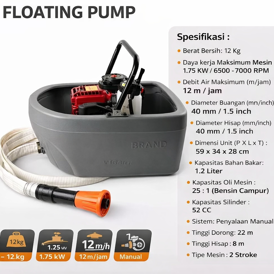 Pompa Air Apung FFP15 2 Tak / Floating Pump FFP 15 - Pompa Air Apung Irigras