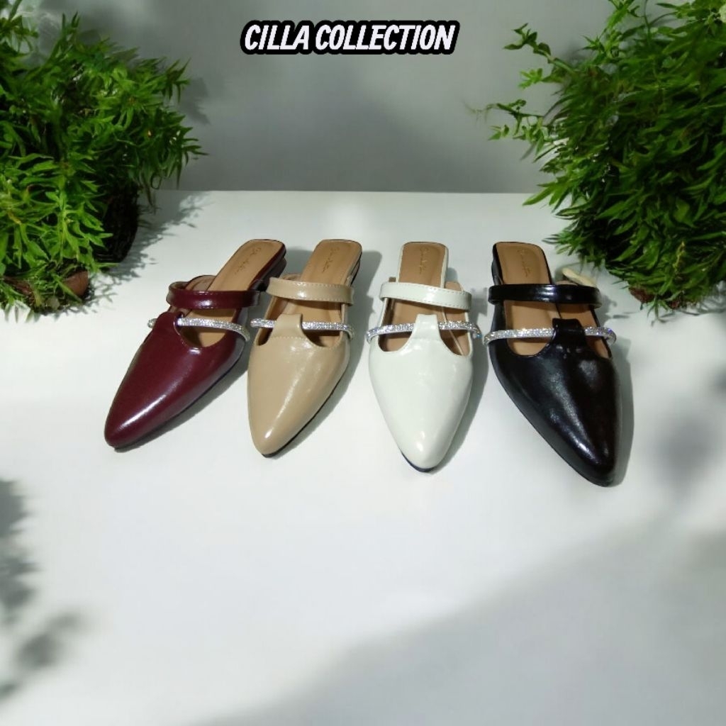 Cilla Collection Mules Buckle - Tersedia 4 Warna Cantik (Cream, Maroon, Black, White)"