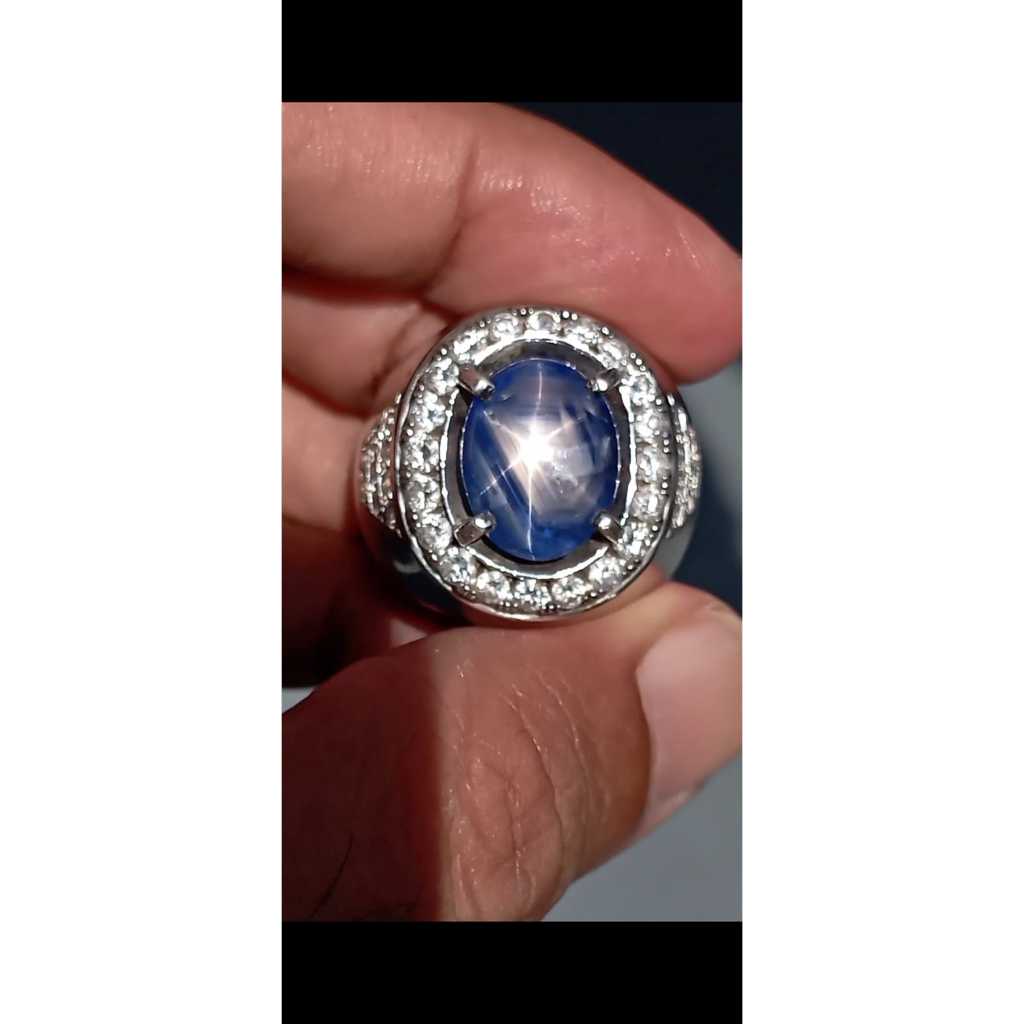 Blue Safir Srilanka Star Ring Perak