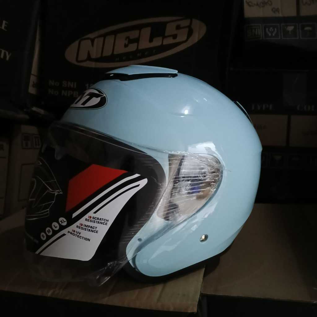 NIELS Helm Kyoto Original SNI ABS Sporty M L XL Putih Hitam Metalik