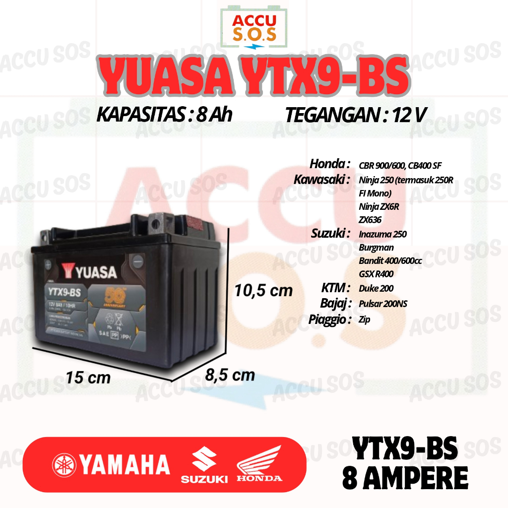 Aki Motor Yuasa YTX9-BS  Aki Kering Original